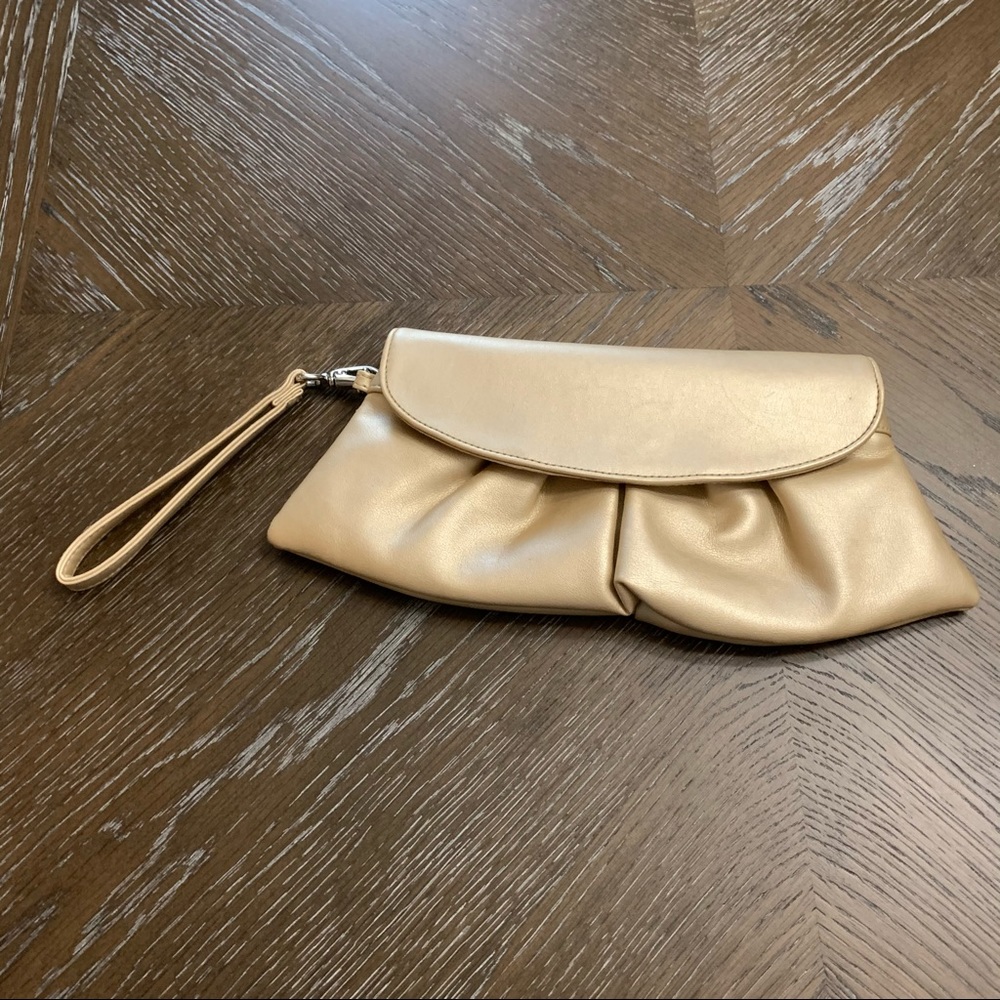 NY & Co gold pleated clutch wristlet